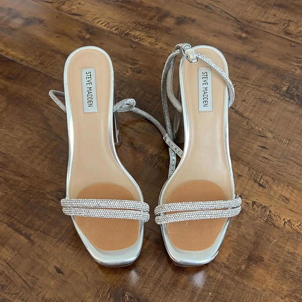Steve Madden Metallic Sparkly Silver Lofty Block Heels